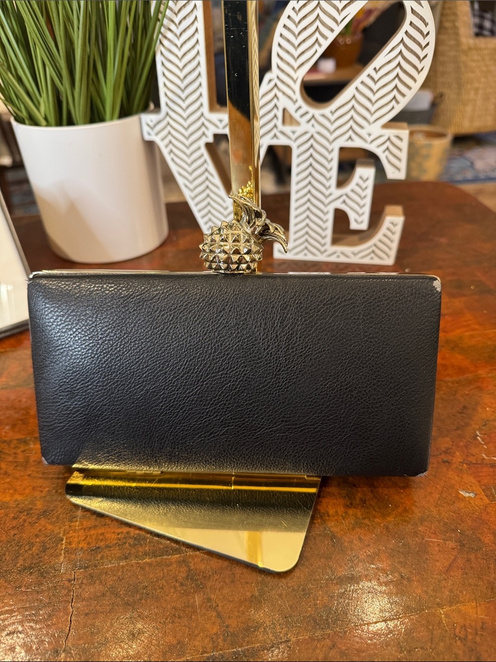 INC International Concepts Black Leather Clutch Wallet